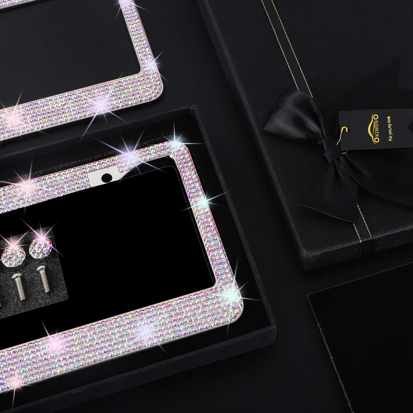 Rhinestone License Plate Frames, 2 Pack with Ribbon Gift Box - CarsBling - Best Car Gifts & Accessories