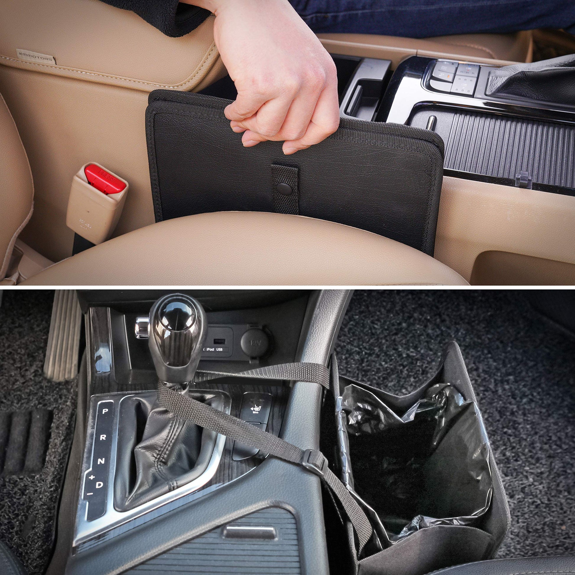 Car Trash Can, Leather Trash Bag Foldable Hanging bin - CarsBling - Best Car Gifts & Accessories