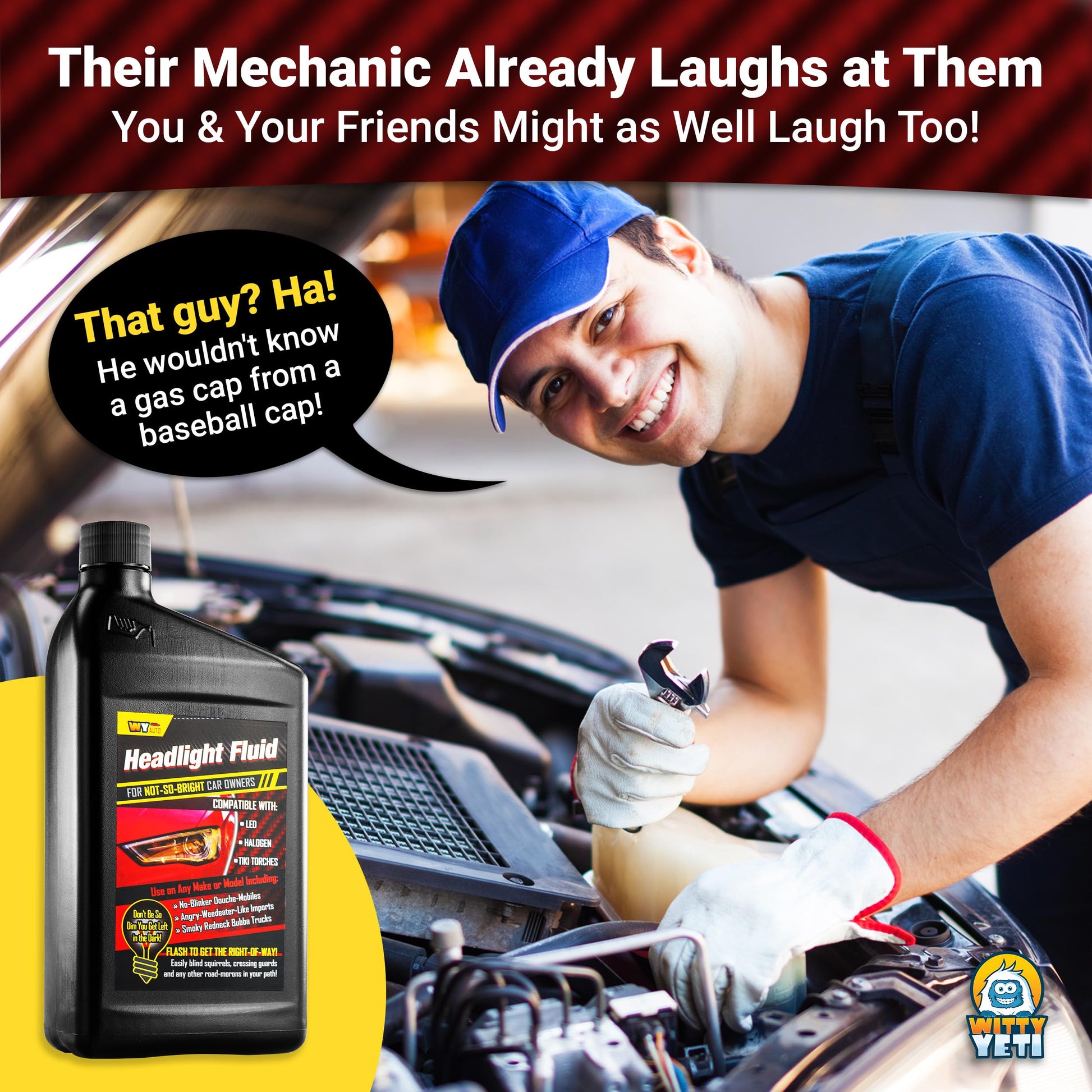 Witty Yeti Headlight Fluid: Hilarious Car Gag Gift for Automotive Enthusiasts - CarsBling - Best Car Gifts & Accessories