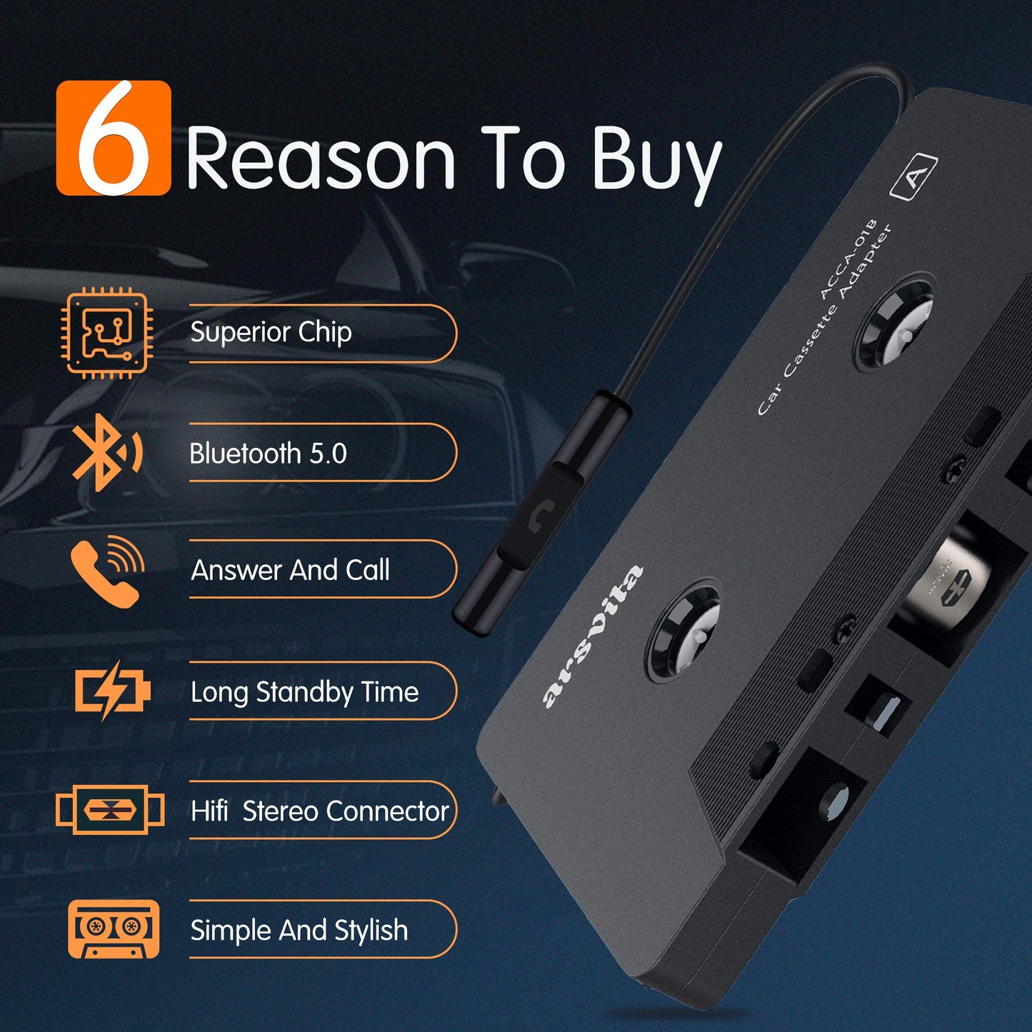 Bluetooth Cassette Receiver, Tape Player Adapter - CarsBling - Best Car Gifts & Accessories