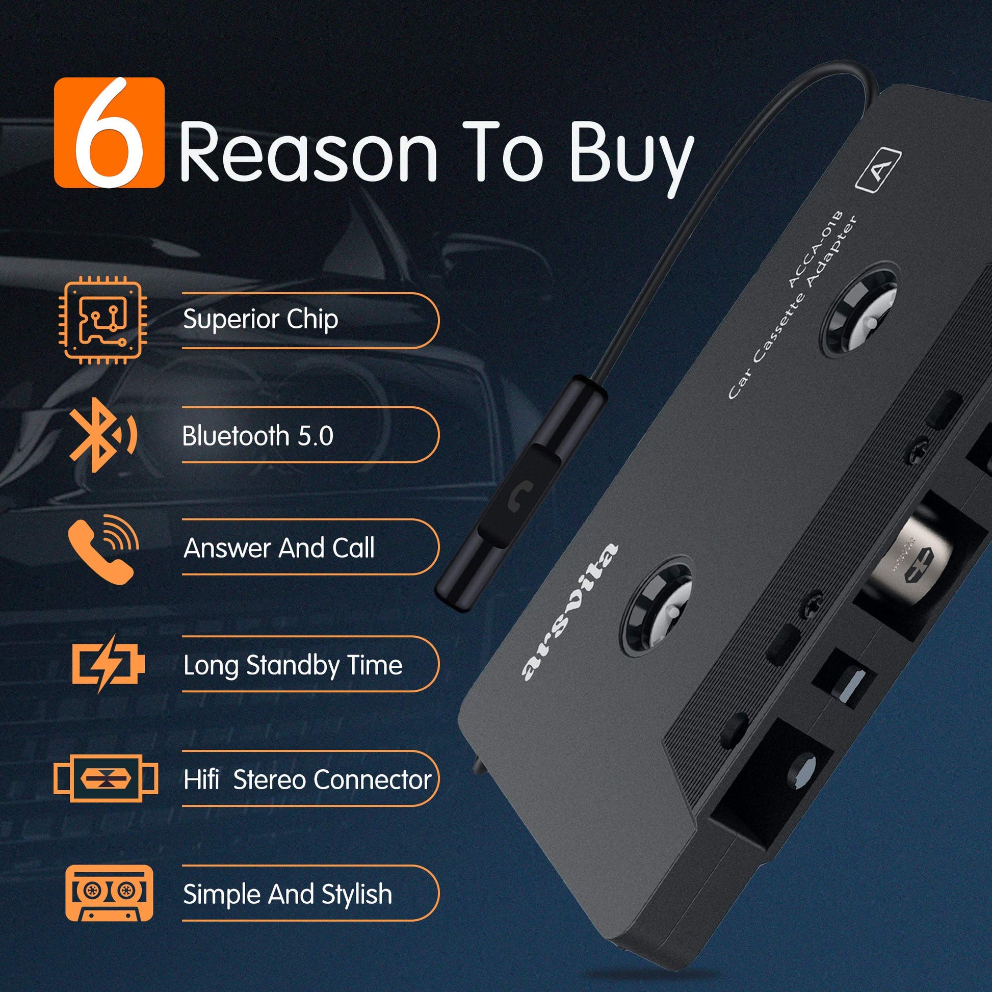 Bluetooth Cassette Receiver, Tape Player Adapter - CarsBling - Best Car Gifts & Accessories