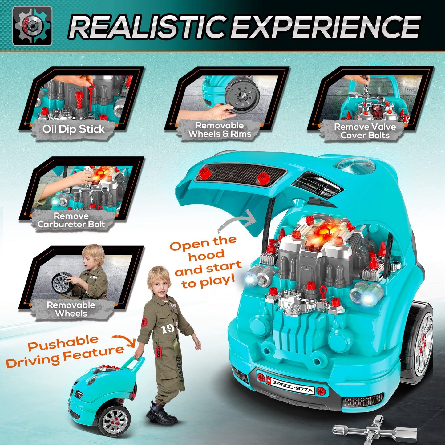 Kids Truck Engine Toy Mechanic Car Repair Set Workshop - CarsBling - Best Car Gifts & Accessories