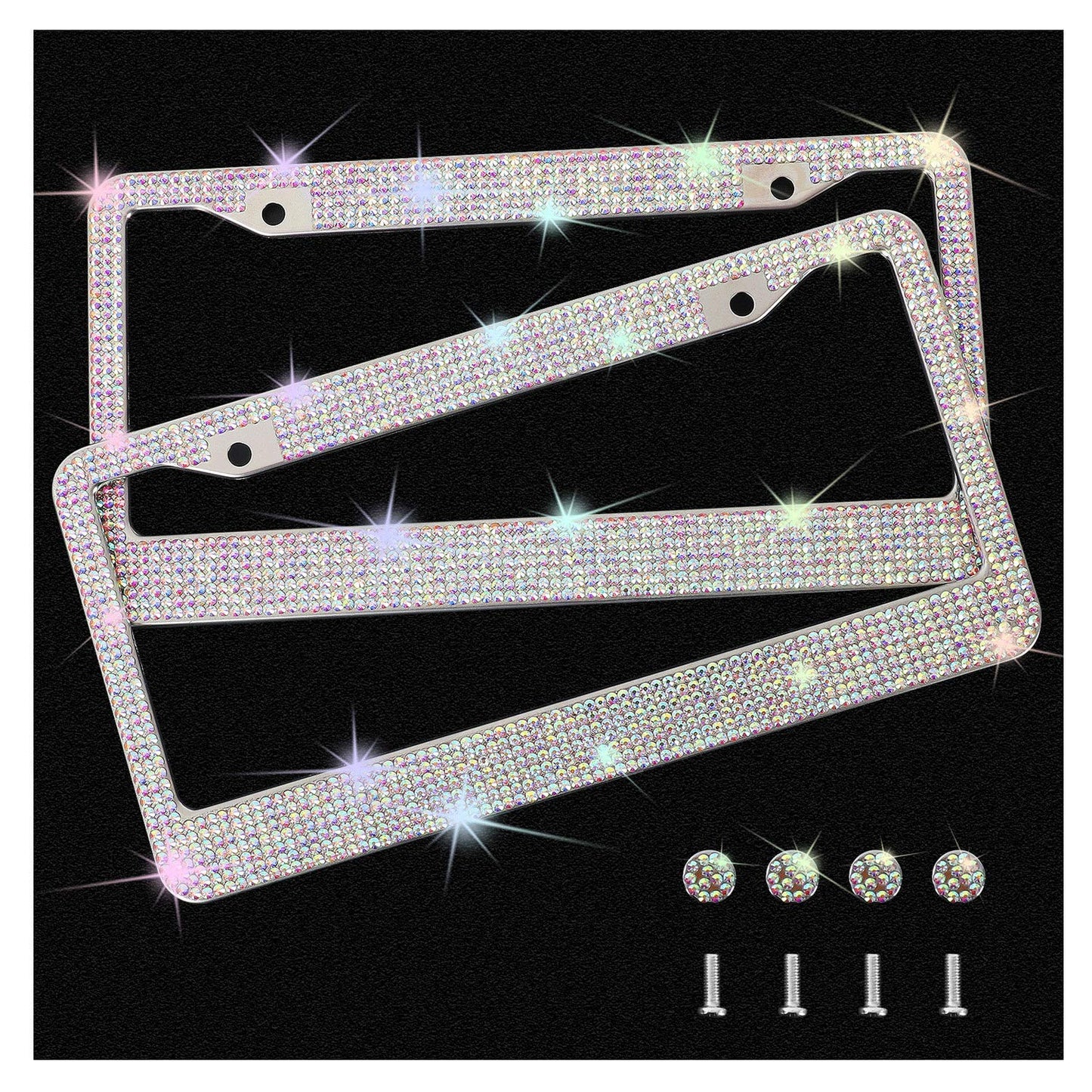 Rhinestone License Plate Frames, 2 Pack with Ribbon Gift Box - CarsBling - Best Car Gifts & Accessories