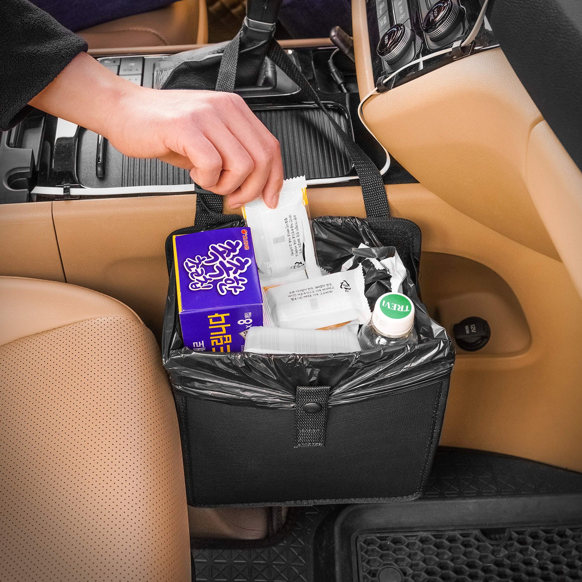 Car Trash Can, Leather Trash Bag Foldable Hanging bin - CarsBling - Best Car Gifts & Accessories