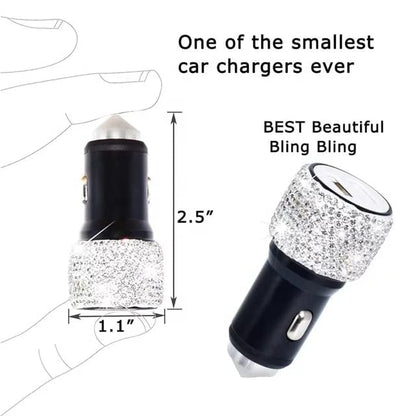Dual USB Car Charger Handmade Rhinestones Crystal Car Decor
