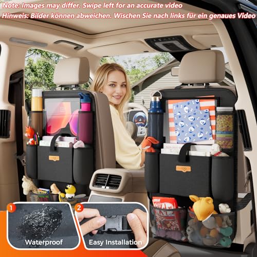 Car Organizer with 11-inch Tablet Holder - Car Seat Protector for Road Trips (1 Pack)
