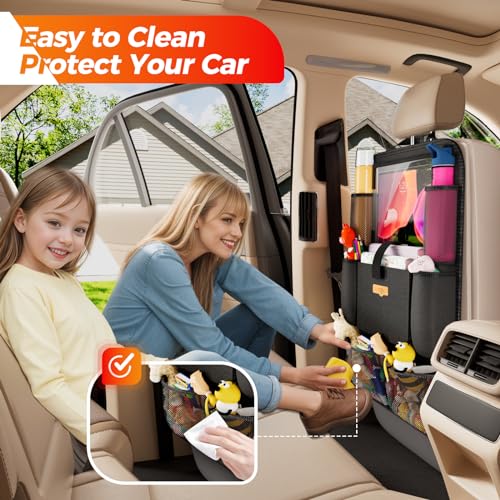 Car Organizer with 11-inch Tablet Holder - Car Seat Protector for Road Trips (1 Pack)