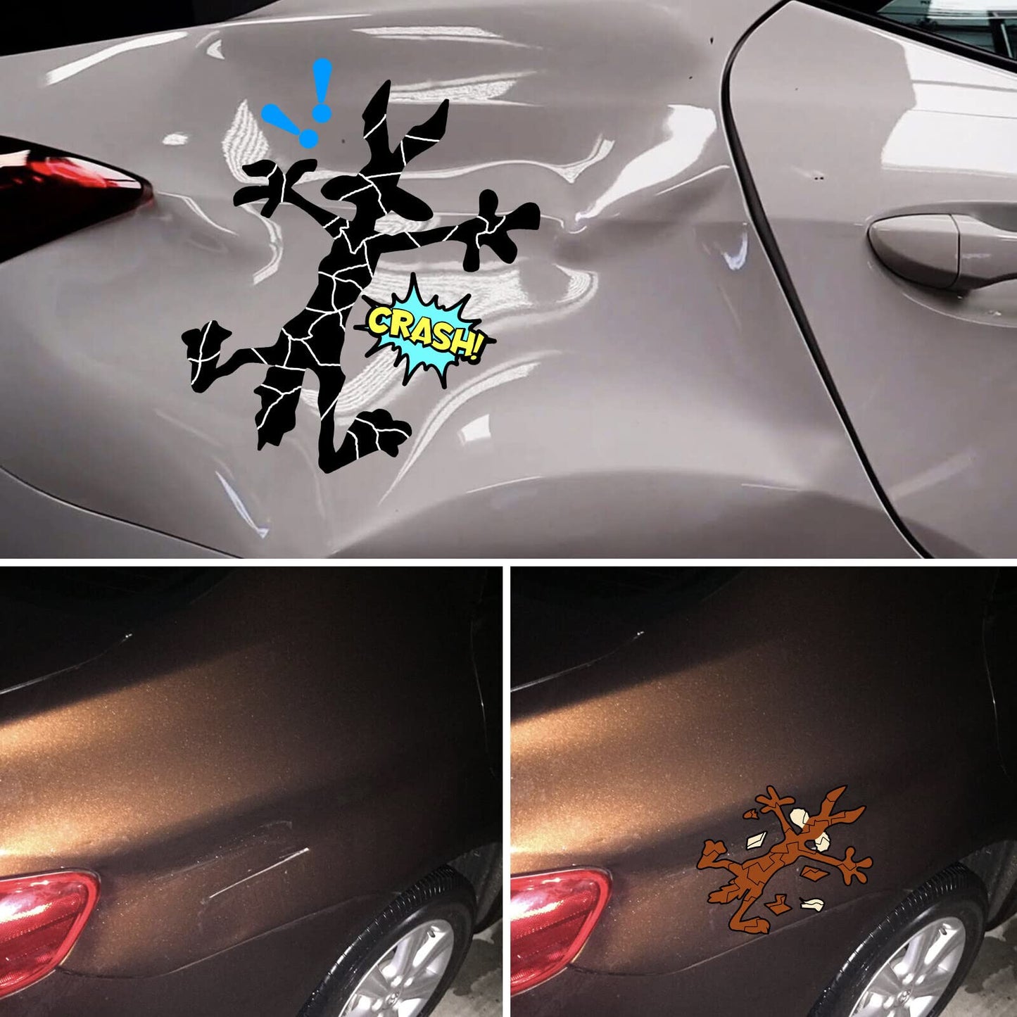 Scratch and Dent Fix Car Stickers - Funny Cartoon Coyote Splash Into Pieces