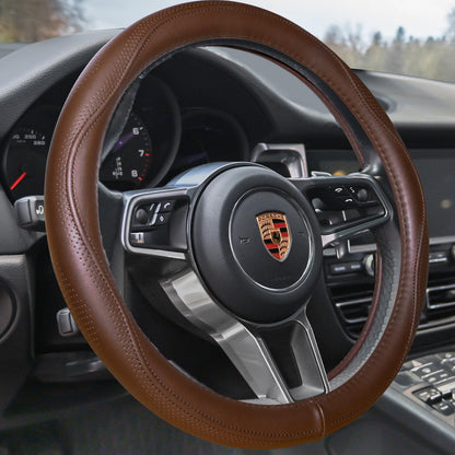 Brown Genuine Leather Steering Wheel Cover - CarsBling - Best Car Gifts & Accessories