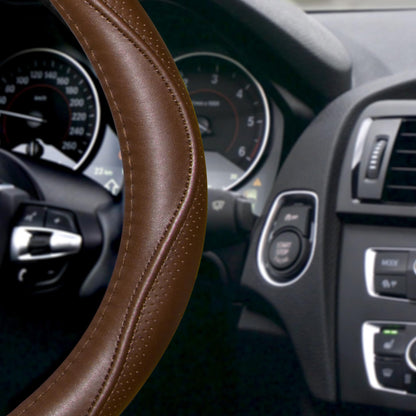 Brown Genuine Leather Steering Wheel Cover - CarsBling - Best Car Gifts & Accessories