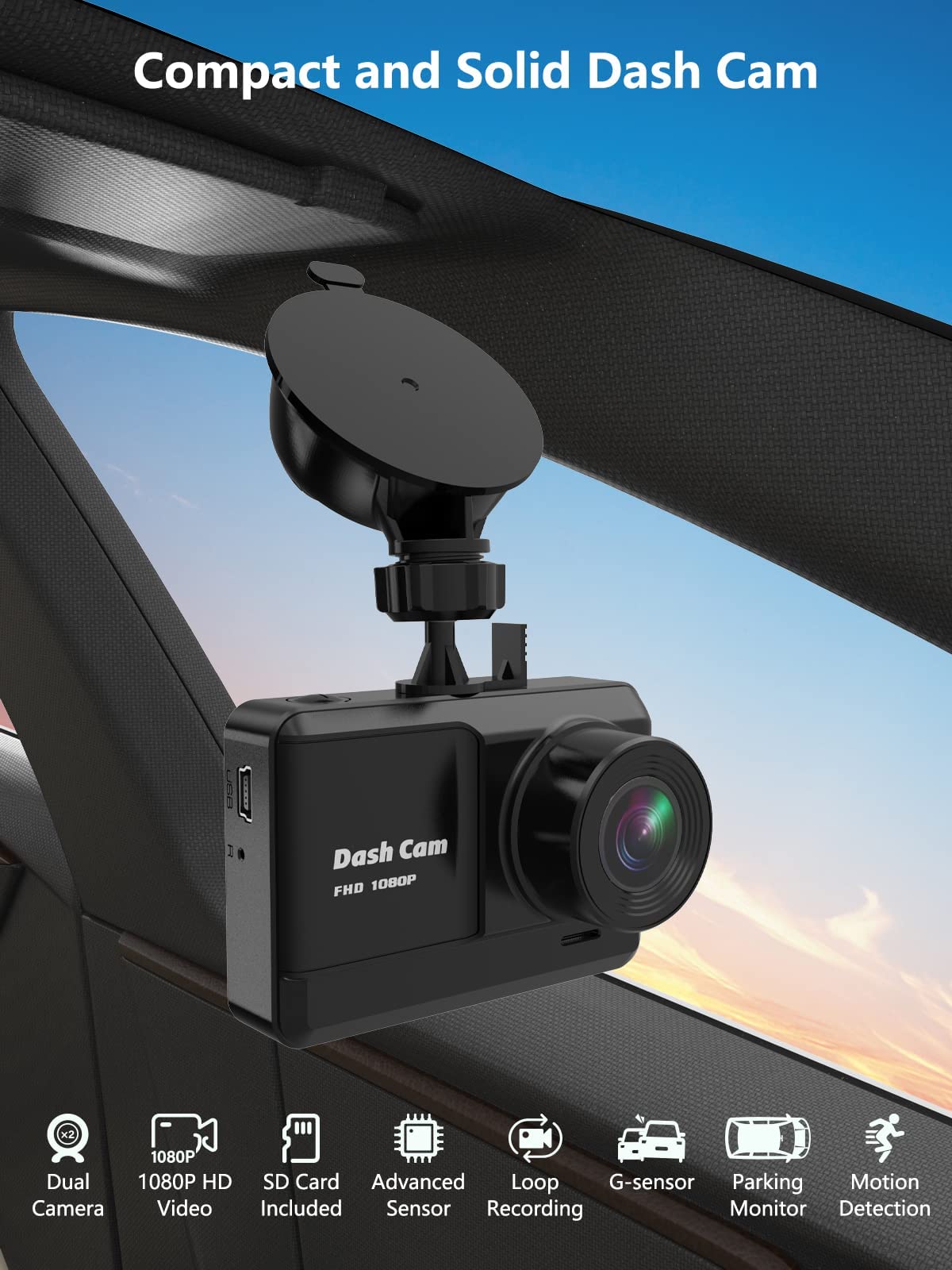Front and Rear Mini Dash Cam 1080P Full HD with 32GB SD Card
