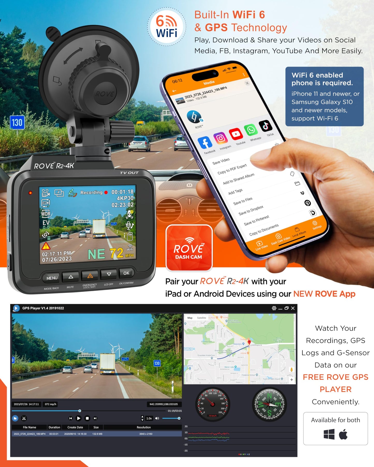 R2-4K Dash Cam Built-in WiFi GPS Car Dashboard Camera Recorder