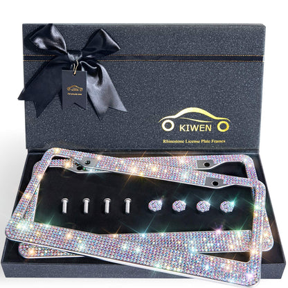 Rhinestone License Plate Frames, 2 Pack with Ribbon Gift Box