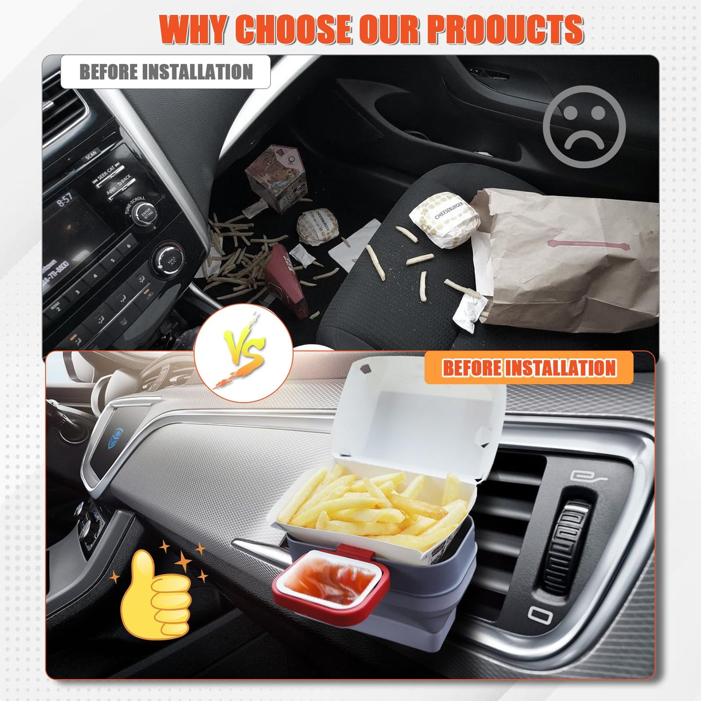 Car Vent Sauce Holder with Dip Clip for Fries & Sauce