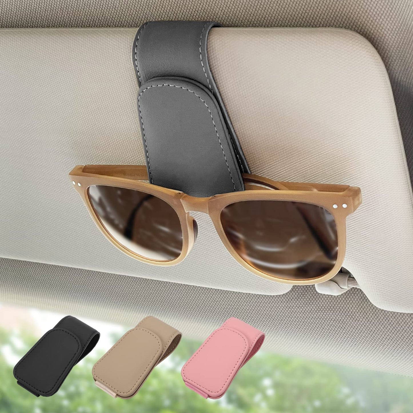 Magnetic Leather Sunglass Holder for Car Sun Visor