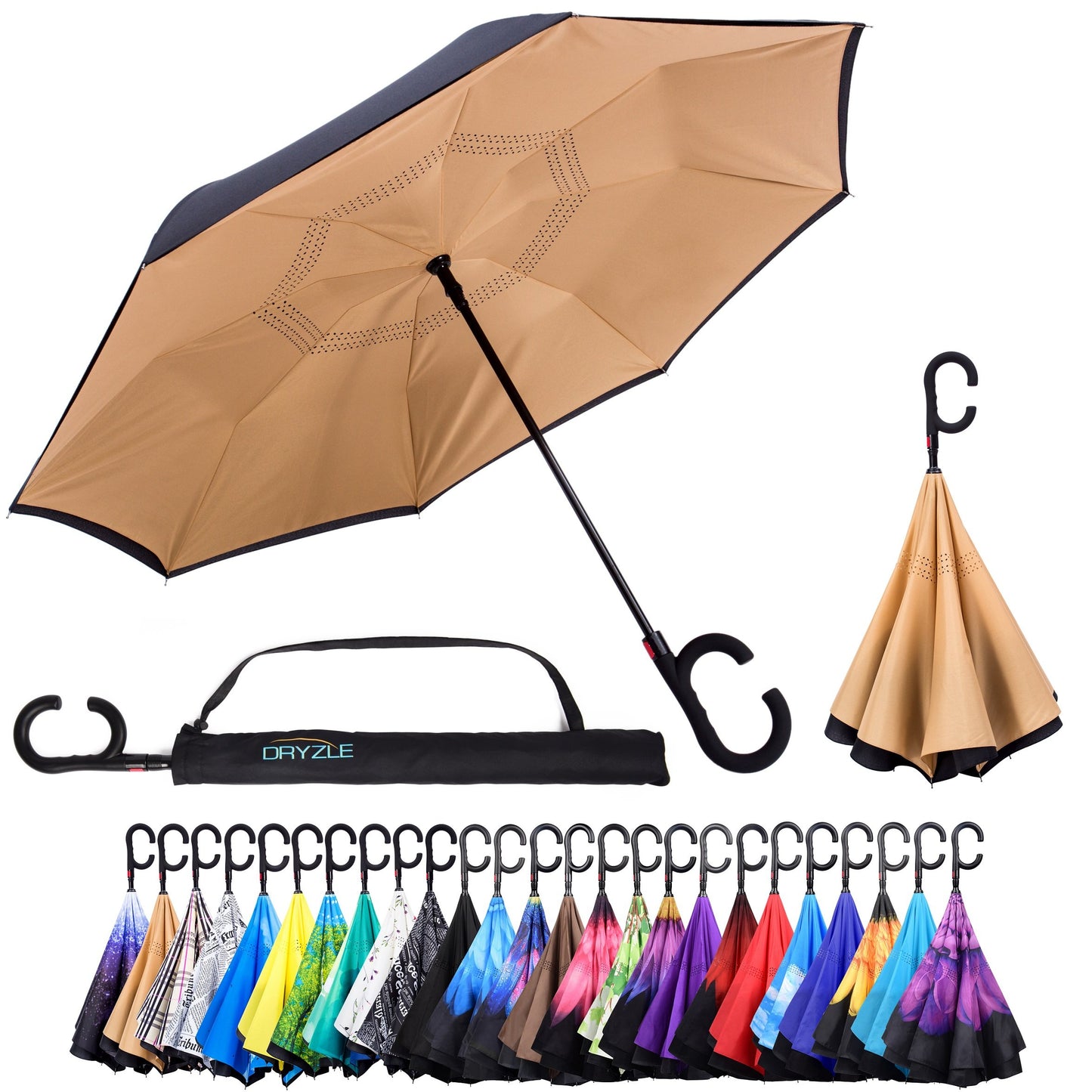 Reverse Inverted Inside Out Umbrella - Upside Down UV Sun Protection Windproof Brella