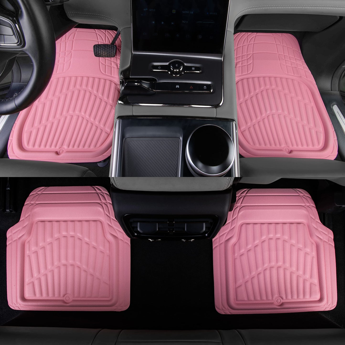 Leather Car Floor Mats, Waterproof All-Weather, Full Set